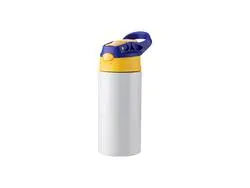 Garrafa Infantil Inox com Canudo de Silicone e Tampa Azul de 12oz/360ml (Branco)