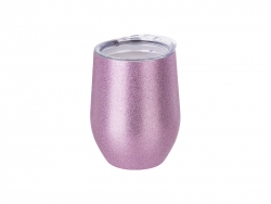 Sublimation 12oz/360ml Stainless Steel Stemless Glitter Cup w/ Lid (Pink)