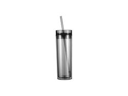 Copo Plástico Dupla Capa 16oz/473ml com Tampa e Canudo (Cinza)