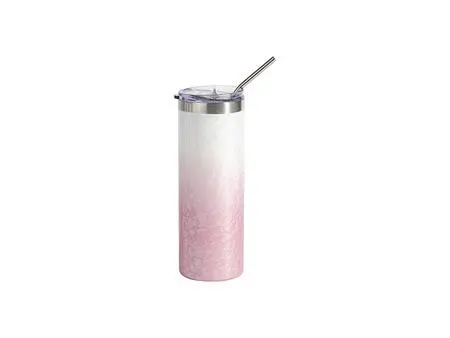 Sublimation 20oz/600ml 3D Puffy Cloud Stainless Steel Skinny Tumbler w/ Straw (Gradient White &amp; Pink)