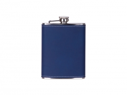 8oz/240ml Stainless Steel Hip Flask with PU Cover (Blue W/ Silver)