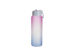 Garrafa Desportiva Vidro Fosco 32oz/950ml Sublimação com Canudo e Tampa Azul (Cor Degradada Rosa e Azul)