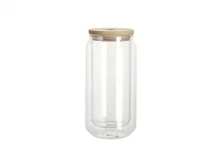 Sublimation Blanks 10oz/300ml Clear Can Glass Mug with bamboo lid