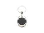 Engraving Blanks Metal Trolley Coin Keyring  w/ Engravable Leather (Black)