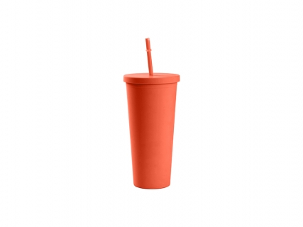 24oz/700ml Double Wall Plastic Tumbler with Straw &amp; Lid (Paint, Coral Red)