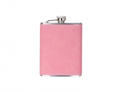 8oz/240ml Stainless Steel Hip Flask with PU Cover (Light Pink W/ Black)