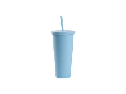 24oz/700ml Double Wall Plastic Tumbler with Straw &amp; Lid (Paint, Light Blue)