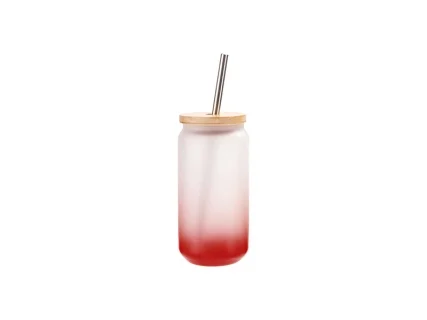 18oz/550ml Sublimation Blanks Glass Can Tumbler Gradient Red with Bamboo Lid