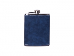 8oz/240ml Stainless Steel Hip Flask with PU Cover (Blue W/ Silver)