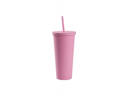 24oz/700ml Double Wall Plastic Tumbler with Straw &amp; Lid (Paint, Pink)