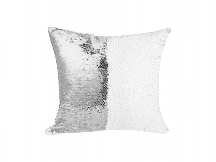 Sublimation Flip Sequin Pillow Cover (White w/ Silver， 40*40cm)