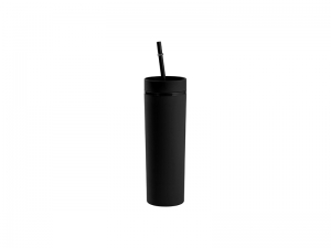 16oz/473ml Double Wall Plastic Skinny Tumbler with Straw &amp; Lid (Paint, Black)