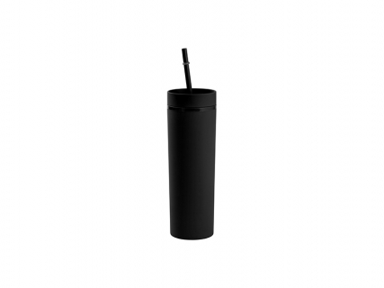 16oz/473ml Double Wall Plastic Skinny Tumbler with Straw &amp; Lid (Paint, Black)