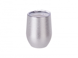 Sublimation 12oz/360ml Stainless Steel Stemless Glitter Cup w/ Lid (Silver)