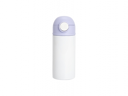 12oz/360ml White Sublimation Kids Stainless Steel Water Bottle with Plastic Straw &amp; Purple Cap