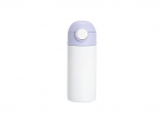 12oz/360ml White Sublimation Kids Stainless Steel Water Bottle with Plastic Straw &amp; Purple Cap