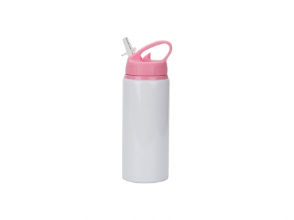 Sublimation Blanks 20oz/600ml White Aluminium Bottle w/ Pink Straw Lid