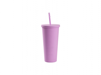 24oz/700ml Double Wall Plastic Tumbler with Straw &amp; Lid (Paint, Light Purple)