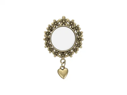 Sublimation Blanks Pin Brooch Charm w/ Heart Pendant (Round, φ2.5cm)