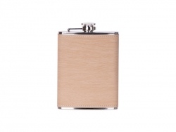 8oz/240ml Stainless Steel Hip Flask with PU Cover (Wood Grain W/ Silver)