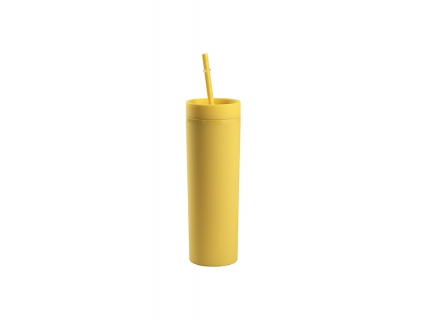 16oz/473ml Double Wall Plastic Skinny Tumbler with Straw &amp; Lid (Paint, Yellow)
