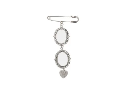 Sublimation Blanks Oval Name Badge w/ Heart Pendant (Silver)
