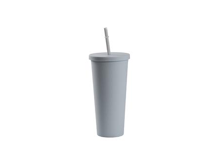 Copo Plástico Dupla Capa 24oz/700ml com Tampa e Canudo (Cinza Claro, Pintado)